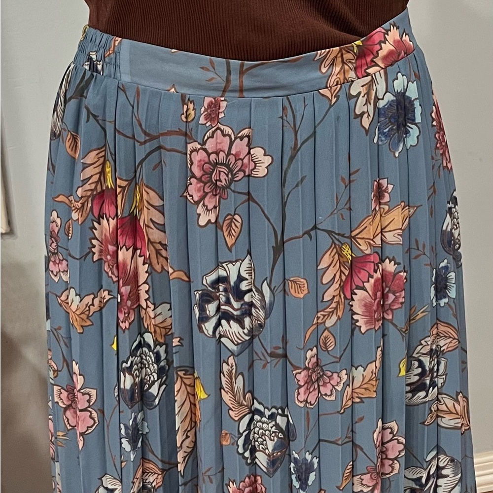 Floral Pleated Skirt - Blue and Pink
